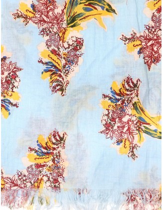 Flower Print Scarf With Raw Fringes
