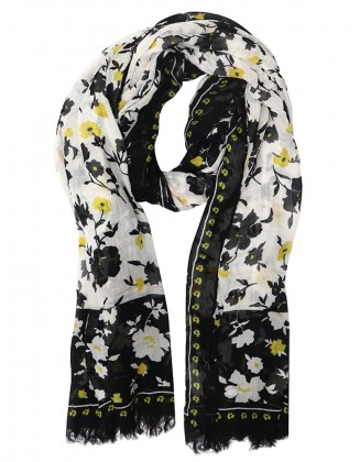 Flower Print Scarf with Border Row Fringes