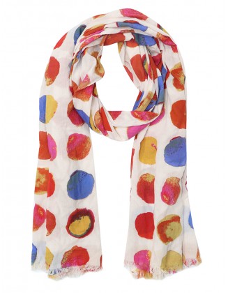 Big Spot Printed Scarf with Row Fringes
