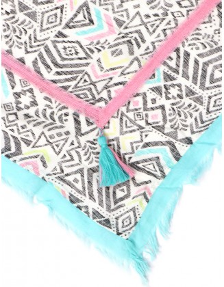 Geometrical Print Scarf with Raw Fringes