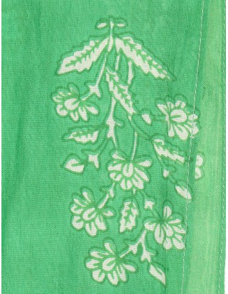 Green Printed Scarf with Row Fringes