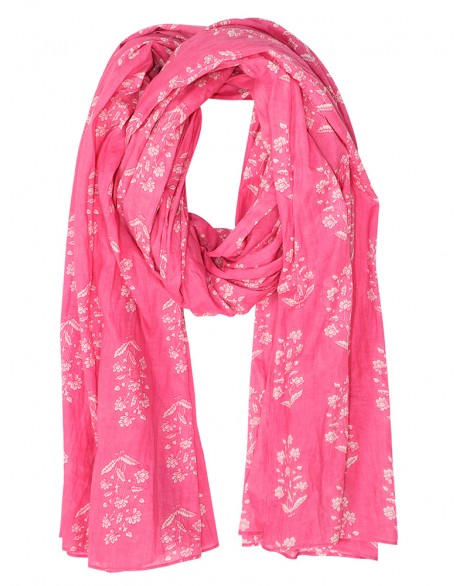 Pink Printed Scarf with Row Fringes