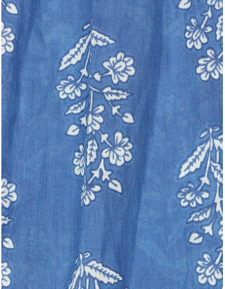 Blue Printed Scarf with Row Fringes