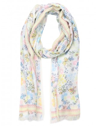 Flower Print Scarf with Border