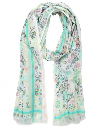 Flower Print Scarf With Border