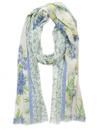Flower Print Scarf With Insert Lace