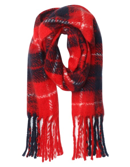 Wool Fluffy Check Scarf with Fringes