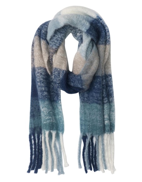 Wool Fluffy Check Scarf with Fringes