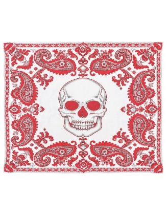 Red Skull Print Square Bandana Scarf