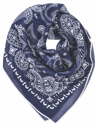 Navy Blue Paisley Print Square Bandana Scarf