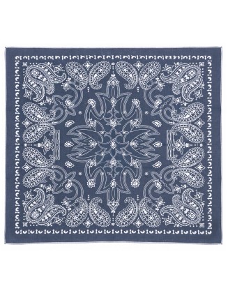 Navy Blue Paisley Print Square Bandana Scarf